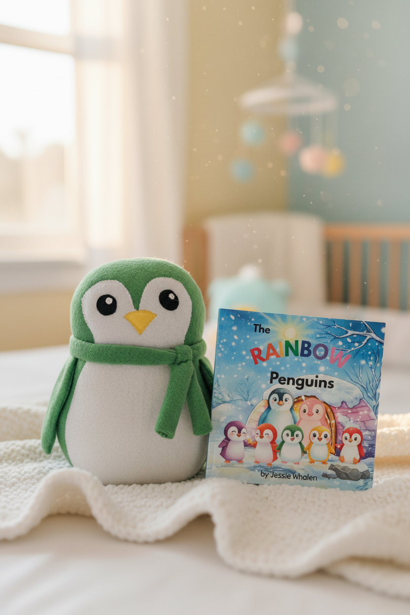 Lilly the Green Rainbow Penguin – Handmade Fleece Stuffed Animal for Kids