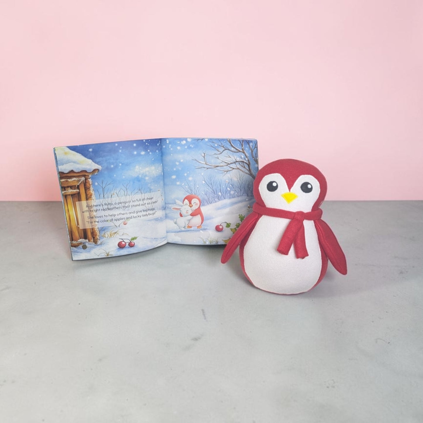 Ruby the Red Rainbow Penguin - Handmade Fleece Stuffed Animal for Kids