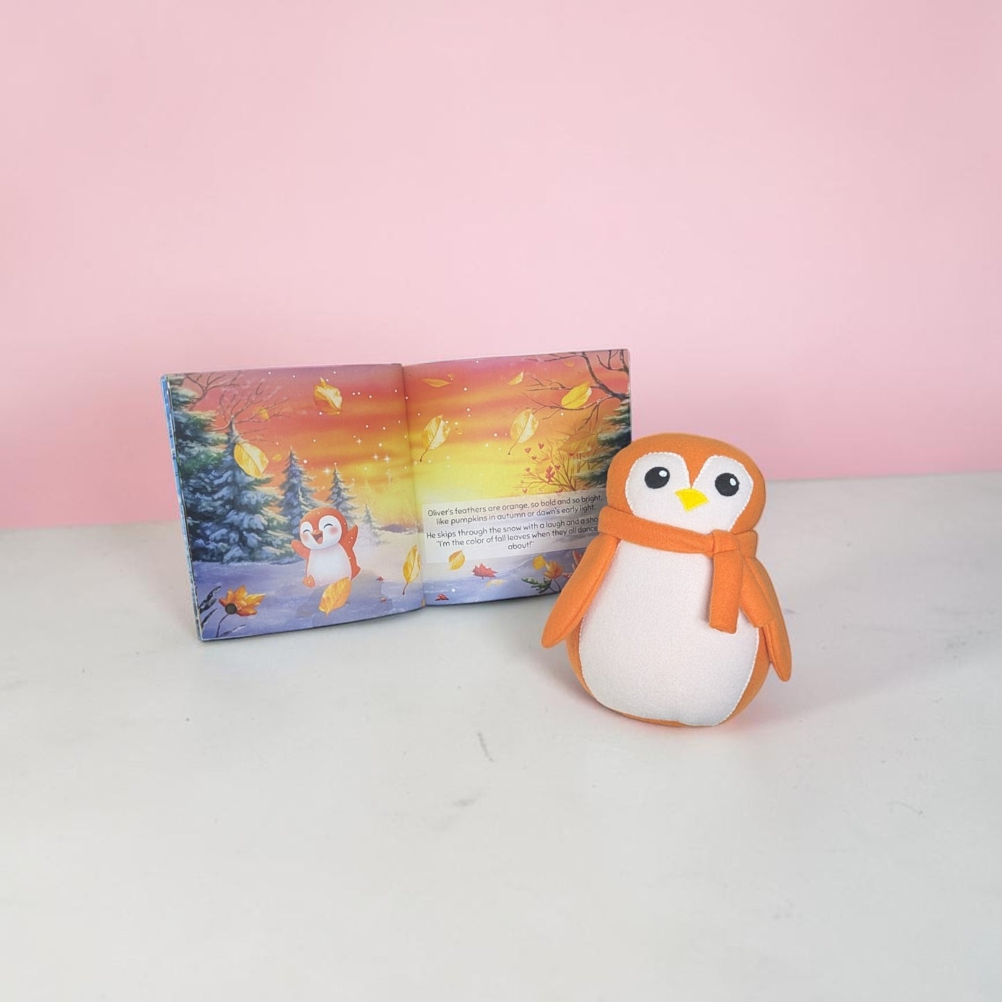 Oliver the Orange Rainbow Penguin  – Handmade Fleece Stuffed Animal for Kids