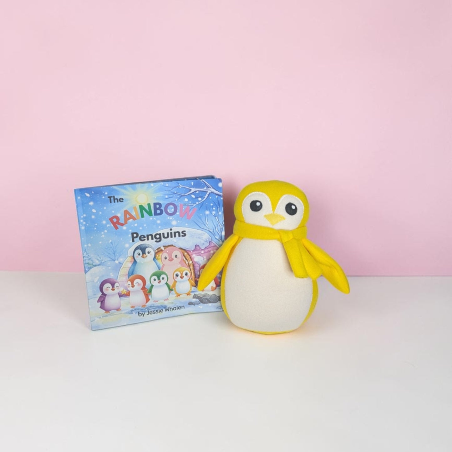 Benny the Yellow Rainbow Penguin  – Handmade Fleece Stuffed Animal for Kids