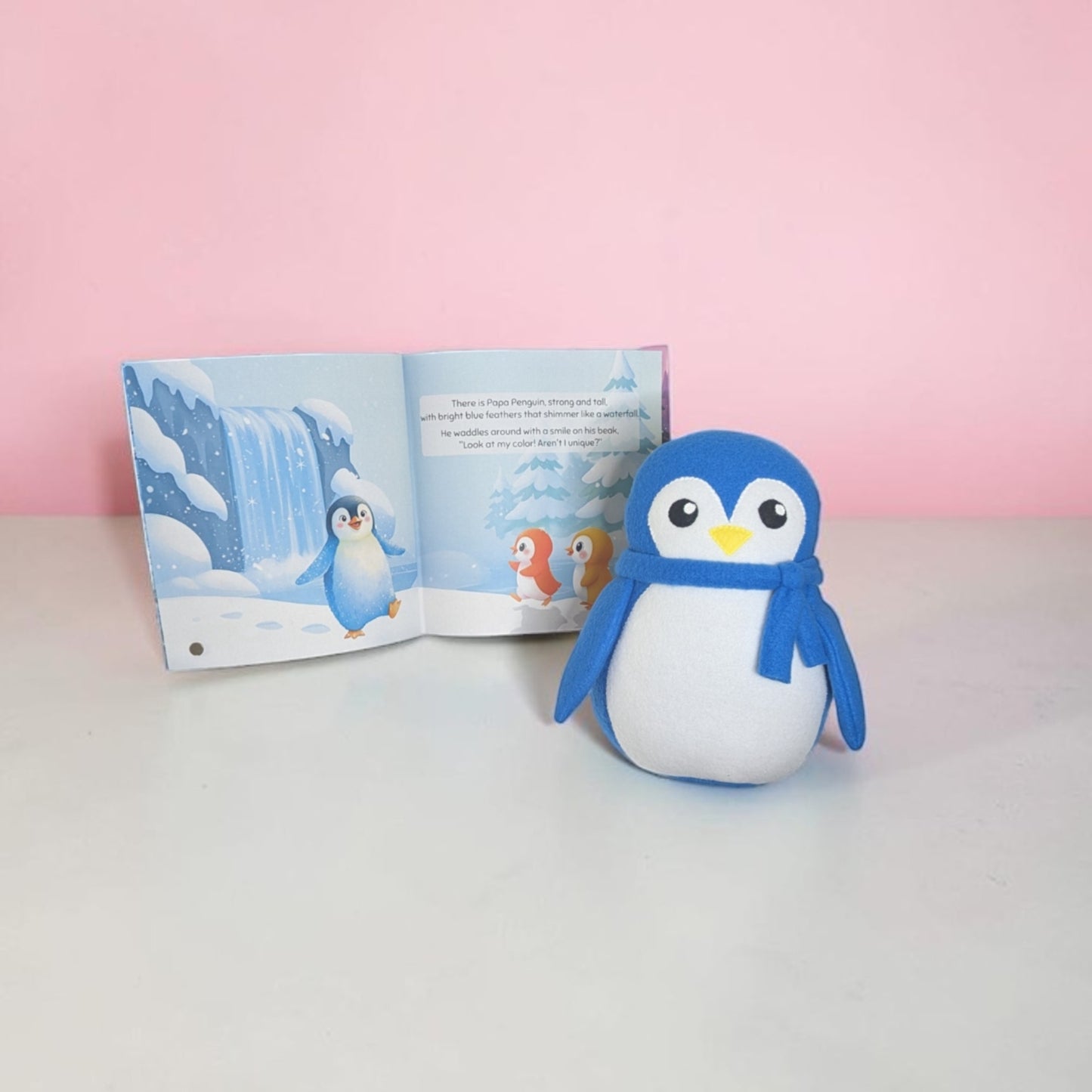 Pop the Blue Rainbow Penguin  – Handmade Fleece Stuffed Animal for Kids